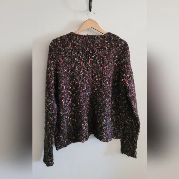 Speckled Knit Button-Front Cardigan in Dark Brown with Pink - Picture 7 of 9